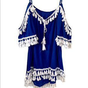 🔥Swim bathing suit cover, fringed, cobalt blue and white, size M